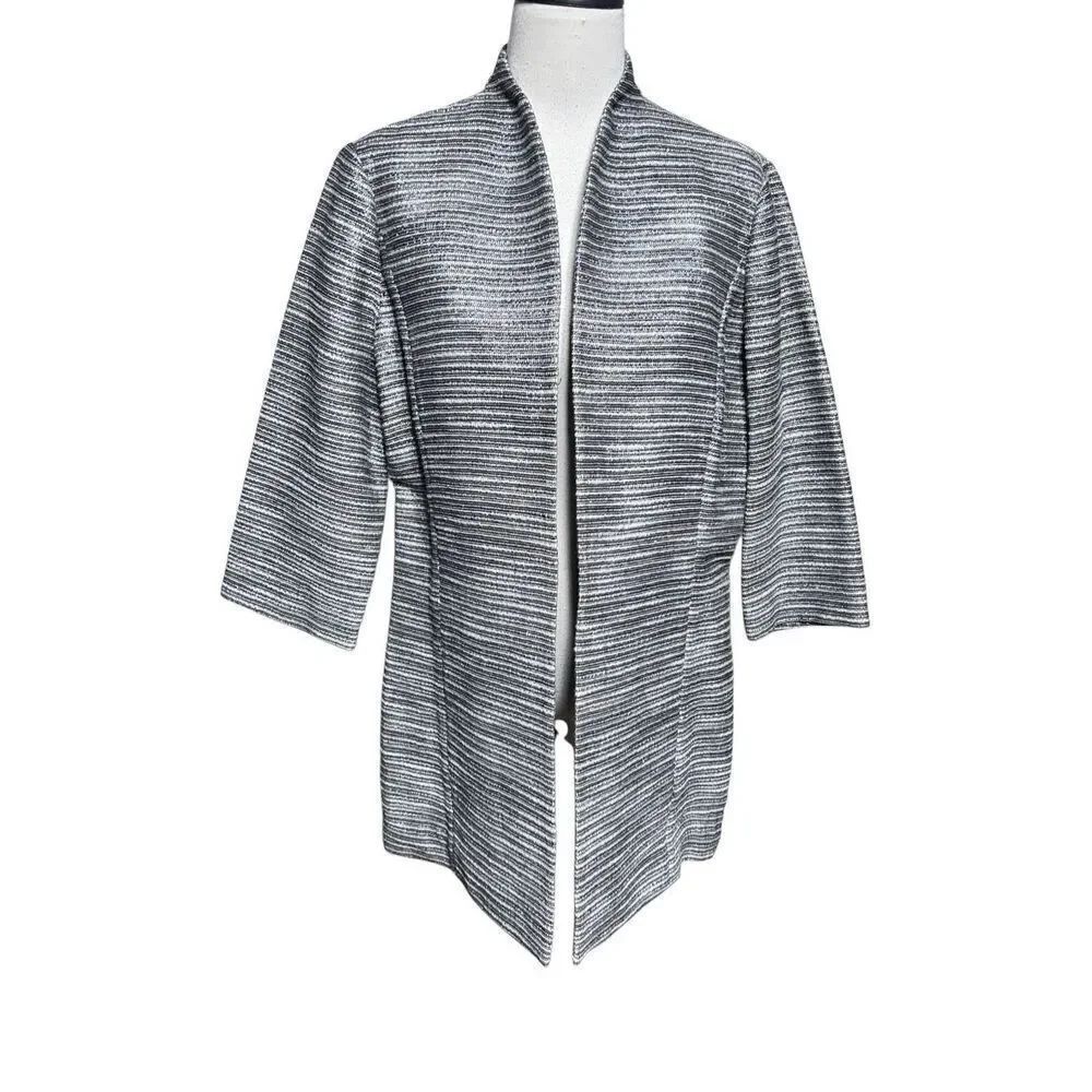 MISOOK Open Front Textured Striped Metallic Duster Cardigan Jacket M